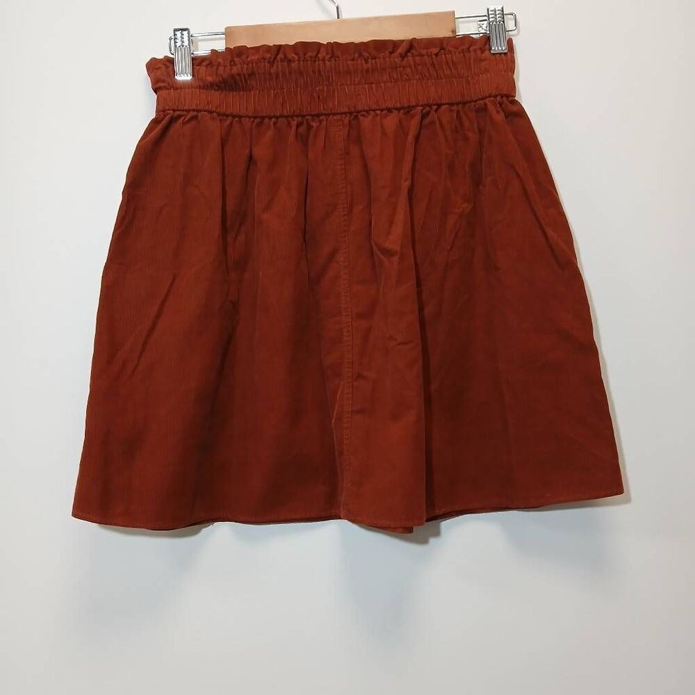 Madewell Womens Small corduroy mini skirt rust brown copper flare full - Picture 5 of 8